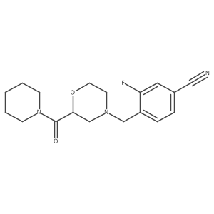 3-Fluoro-4-[[2-(piperidine-1-carbonyl)morpholin-4-yl]methyl]benzonitrile结构式