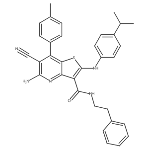 5-Amino-6-cyano-2-[[4-(1-methylethyl)phenyl]amino]-7-(4-methylphenyl)-N-(2-phenylethyl)thieno[3,2-b]pyridine-3-carboxamide Structure