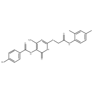 N-(4-amino-2-((2-((2,4-dimethylphenyl)amino)-2-oxoethyl)thio)-6-oxo-1,6-dihydropyrimidin-5-yl)-4-bromobenzamide结构式