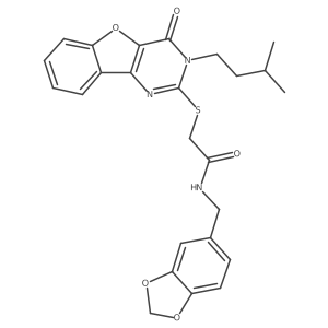 N-(1,3-benzodioxol-5-ylmethyl)-2-{[3-(3-methylbutyl)-4-oxo-3,4-dihydro[1]benzofuro[3,2-d]pyrimidin-2-yl]sulfanyl}acetamide Structure