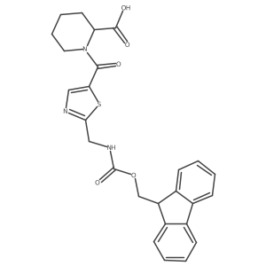 (2R)-1-{2-[({[(9H-fluoren-9-yl)methoxy]carbonyl}amino)methyl]-1,3-thiazole-5-carbonyl}piperidine-2-carboxylic acid结构式