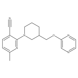 6-Methyl-2-{3-[(pyrazin-2-yloxy)methyl]piperidin-1-yl}pyridine-3-carbonitrile结构式