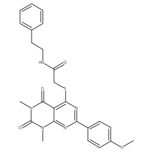 2-((2-(4-methoxyphenyl)-6,8-dimethyl-5,7-dioxo-5,6,7,8-tetrahydropyrimido[4,5-d]pyrimidin-4-yl)thio)-N-phenethylacetamide Structure