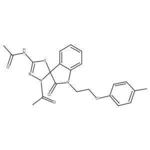 N-[4-acetyl-1'-[2-(4-methylphenoxy)ethyl]-2'-oxospiro[1,3,4-thiadiazole-5,3'-indole]-2-yl]acetamide结构式