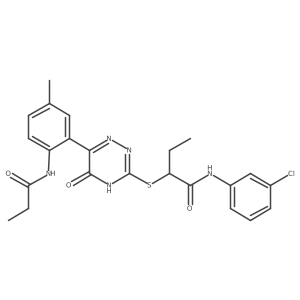 N-(3-Chlorophenyl)-2-{[6-(5-methyl-2-propanamidophenyl)-5-oxo-4,5-dihydro-1,2,4-triazin-3-YL]sulfanyl}butanamide结构式