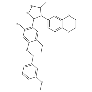 2-[4-(2,3-Dihydro-1,4-benzodioxin-6-yl)-5-methylpyrazolidin-3-yl]-4-ethyl-5-[(3-methoxyphenyl)methoxy]phenol结构式