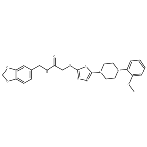 COc1ccccc1N1CCN(c2nnc(SCC(=O)NCc3ccc4c(c3)OCO4)s2)CC1结构式