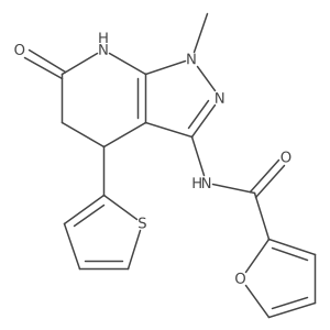 N-(1-methyl-6-oxo-4-(thiophen-2-yl)-4,5,6,7-tetrahydro-1H-pyrazolo[3,4-b]pyridin-3-yl)furan-2-carboxamide结构式