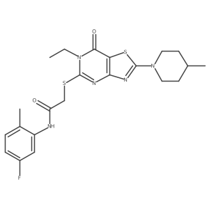 2-{[6-ethyl-2-(4-methylpiperidino)-7-oxo-6,7-dihydro[1,3]thiazolo[4,5-d]pyrimidin-5-yl]sulfanyl}-N~1~-(5-fluoro-2-methylphenyl)acetamide Structure