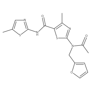 2-[acetyl(furan-2-ylmethyl)amino]-4-methyl-N-(5-methyl-1,3-thiazol-2-yl)-1,3-thiazole-5-carboxamide结构式