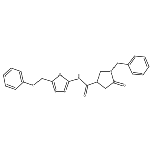 1-benzyl-5-oxo-N-[(2E)-5-(phenoxymethyl)-1,3,4-thiadiazol-2(3H)-ylidene]pyrrolidine-3-carboxamide结构式