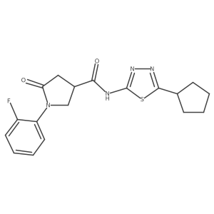 N-(5-cyclopentyl-1,3,4-thiadiazol-2-yl)-1-(2-fluorophenyl)-5-oxopyrrolidine-3-carboxamide结构式
