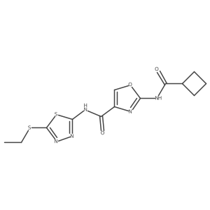 2-(cyclobutanecarboxamido)-N-(5-(ethylthio)-1,3,4-thiadiazol-2-yl)oxazole-4-carboxamide结构式