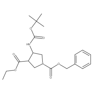 1-Benzyl 3-ethyl 4-((tert-butoxycarbonyl)amino)pyrrolidine-1,3-dicarboxylate结构式