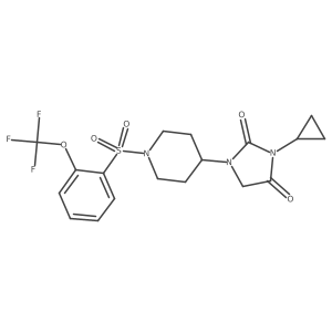 3-Cyclopropyl-1-{1-[2-(trifluoromethoxy)benzenesulfonyl]piperidin-4-yl}imidazolidine-2,4-dione结构式