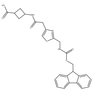3-(2-{2-[({[(9H-fluoren-9-yl)methoxy]carbonyl}amino)methyl]-1,3-thiazol-4-yl}acetamido)cyclobutane-1-carboxylic acid Structure