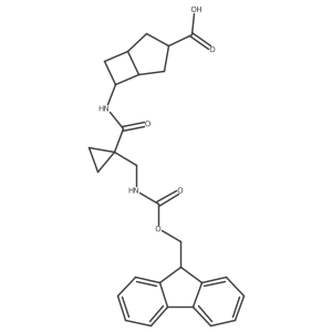 6-{1-[({[(9H-fluoren-9-yl)methoxy]carbonyl}amino)methyl]cyclopropaneamido}bicyclo[3.2.0]heptane-3-carboxylic acid结构式