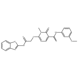 2-((2-(benzo[d]thiazol-2-ylamino)-2-oxoethyl)thio)-N-(3-methoxyphenyl)-1-methyl-6-oxo-1,6-dihydropyrimidine-5-carboxamide Structure