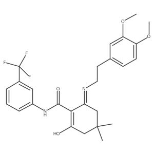 (6-((2-(3,4-dimethoxyphenyl)ethyl)amino)-4,4-dimethyl-2-oxocyclohex-1-enyl)-N-(3-(trifluoromethyl)phenyl)formamide Structure