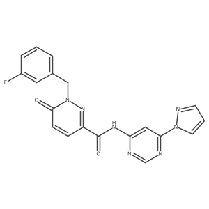 N-(6-(1H-pyrazol-1-yl)pyrimidin-4-yl)-1-(3-fluorobenzyl)-6-oxo-1,6-dihydropyridazine-3-carboxamide结构式