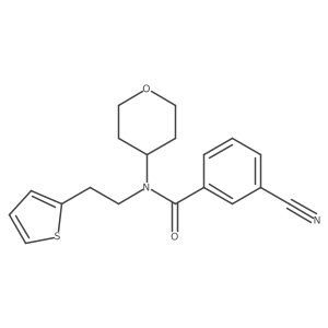 3-cyano-N-(tetrahydro-2H-pyran-4-yl)-N-(2-(thiophen-2-yl)ethyl)benzamide结构式