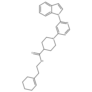 1-(6-(1H-indol-1-yl)pyrimidin-4-yl)-N-(2-(cyclohex-1-en-1-yl)ethyl)piperidine-4-carboxamide结构式