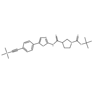 (S)-tert-butyl 3-(5-(4-(2-(trimethylsilyl)ethynyl)phenyl)thiazol-2-ylcarbamoyl)pyrrolidine-1-carboxylate结构式