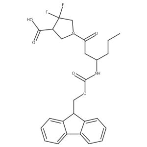 1-[3-({[(9H-fluoren-9-yl)methoxy]carbonyl}amino)hexanoyl]-4,4-difluoropyrrolidine-3-carboxylic acid Structure