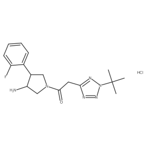 1-[(3S,4R)-3-Amino-4-(2-fluorophenyl)pyrrolidin-1-yl]-2-(2-tert-butyltetrazol-5-yl)ethanone;hydrochloride Structure