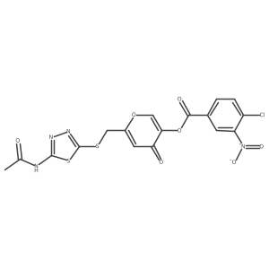 6-(((5-acetamido-1,3,4-thiadiazol-2-yl)thio)methyl)-4-oxo-4H-pyran-3-yl 4-chloro-3-nitrobenzoate Structure