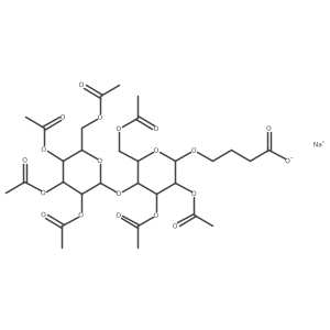 4-[[2,3,6-Tri-O-acetyl-4-O-(2,3,4,6-tetra-O-acetyl-|A-D-galactopyranosyl)-|A-D-glucopyranosyl]oxy]butanoic acid monosodium salt结构式
