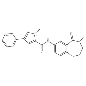 1-methyl-N-(4-methyl-5-oxo-2,3,4,5-tetrahydro-1,4-benzoxazepin-7-yl)-3-phenyl-1H-pyrazole-5-carboxamide结构式