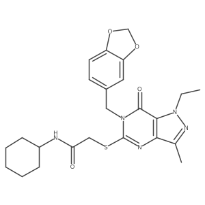 2-((6-(benzo[d][1,3]dioxol-5-ylmethyl)-1-ethyl-3-methyl-7-oxo-6,7-dihydro-1H-pyrazolo[4,3-d]pyrimidin-5-yl)thio)-N-cyclohexylacetamide Structure