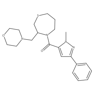 4-(1-methyl-3-phenyl-1H-pyrazole-5-carbonyl)-3-[(morpholin-4-yl)methyl]-1,4-thiazepane结构式