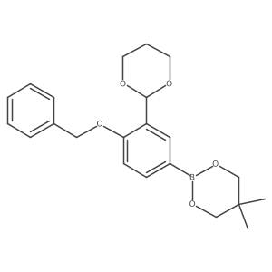 2-[4-Benzyloxy-3-(1,3-dioxan-2-YL)phenyl]-5,5-dimethyl-1,3,2-dioxaborinane结构式