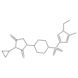 3-cyclopropyl-1-{1-[(1-ethyl-2-methyl-1H-imidazol-4-yl)sulfonyl]piperidin-4-yl}imidazolidine-2,4-dione结构式