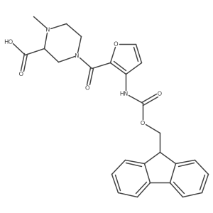 4-[3-({[(9H-fluoren-9-yl)methoxy]carbonyl}amino)furan-2-carbonyl]-1-methylpiperazine-2-carboxylic acid Structure