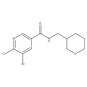 5-bromo-6-chloro-N-[(oxan-3-yl)methyl]pyridine-3-carboxamide结构式