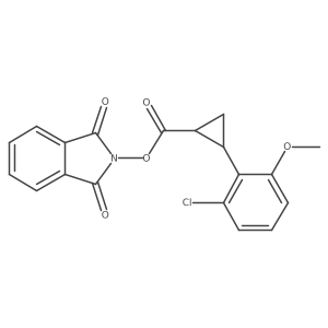 rac-1,3-dioxo-2,3-dihydro-1H-isoindol-2-yl (1R,2R)-2-(2-chloro-6-methoxyphenyl)cyclopropane-1-carboxylate结构式