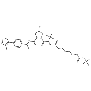 tert-butyl N-[6-[[(1S)-1-[(2S,4R)-4-hydroxy-2-[[(1S)-1-[4-(4-methylthiazol-5-yl)phenyl]ethyl]carbamoyl]pyrrolidine-1-carbonyl]-2,2-dimethyl-propyl]amino]-6-oxo-hexyl]carbamate结构式