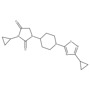 3-Cyclopropyl-1-[1-(3-cyclopropyl-1,2,4-thiadiazol-5-yl)piperidin-4-yl]imidazolidine-2,4-dione结构式