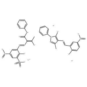 Chromate(2-), [2,4-dihydro-4-[2-[2-(hydroxy-kappaO)-5-nitrophenyl]diazenyl-kappaN1]-5-methyl-2-phenyl-3H-pyrazol-3-onato(2-)-kappaO3][2-(hydroxy-kappaO)-5-nitro-3-[2-[2-(oxo-kappaO)-1-[(phenylamino)carbonyl]propyl]diazenyl-kappaN1]benzenesulfonato(3-)]-, hydrogen (1:2) Structure