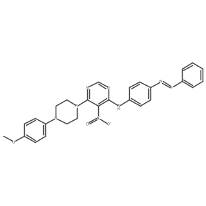 4-Pyrimidinamine, 6-[4-(4-methoxyphenyl)-1-piperazinyl]-5-nitro-N-[4-(2-phenyldiazenyl)phenyl]-结构式