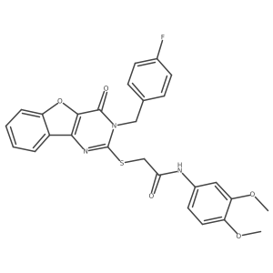 N-(3,4-dimethoxyphenyl)-2-((3-(4-fluorobenzyl)-4-oxo-3,4-dihydrobenzofuro[3,2-d]pyrimidin-2-yl)thio)acetamide结构式