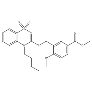 methyl 3-(((4-butyl-1,1-dioxido-4H-benzo[e][1,2,4]thiadiazin-3-yl)thio)methyl)-4-methoxybenzoate Structure