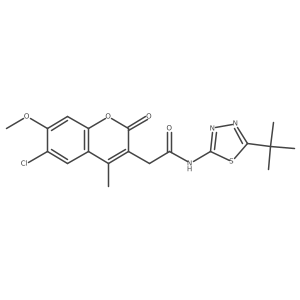 N-[(2E)-5-tert-butyl-1,3,4-thiadiazol-2(3H)-ylidene]-2-(6-chloro-7-methoxy-4-methyl-2-oxo-2H-chromen-3-yl)acetamide结构式