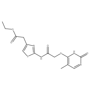 Ethyl 2-(2-(2-((5-methyl-2-oxo-1,2-dihydropyrimidin-4-yl)thio)acetamido)thiazol-4-yl)acetate Structure