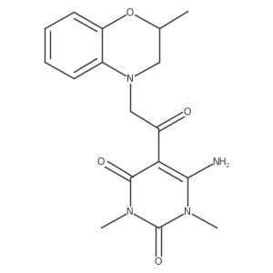 6-Amino-1,3-dimethyl-5-(2-(2-methyl-2,3-dihydro-4H-benzo[b][1,4]oxazin-4-yl)acetyl)pyrimidine-2,4(1H,3H)-dione结构式