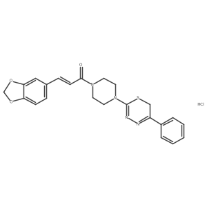 (E)-3-(benzo[d][1,3]dioxol-5-yl)-1-(4-(5-phenyl-6H-1,3,4-thiadiazin-2-yl)piperazin-1-yl)prop-2-en-1-one hydrochloride结构式