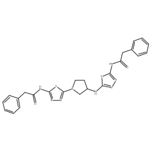 2-Phenyl-~{n}-[5-[[(3~{s})-1-[5-(2-Phenylethanoylamino)-1,3,4-Thiadiazol-2-Yl]pyrrolidin-3-Yl]amino]-1,3,4-Thiadiazol-2-Yl]ethanamide结构式